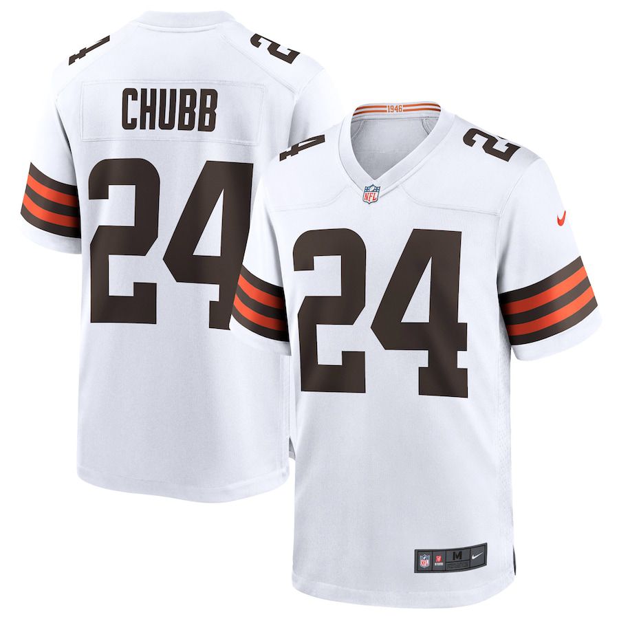Cheap Men Cleveland Browns 24 Nick Chubb Nike White Game NFL Jersey